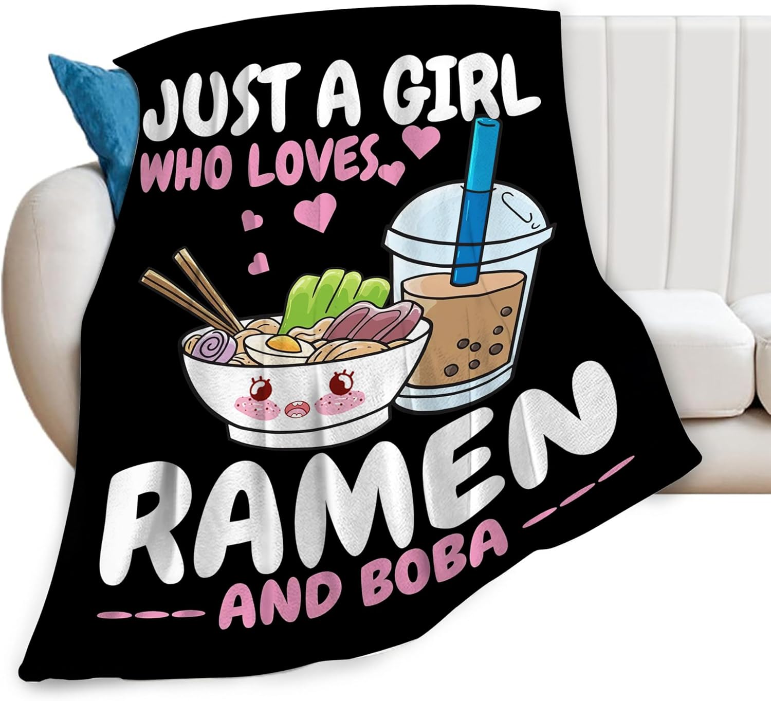 Ramen Blanket Just A Girl Who Loves Ramen and Boba Throw