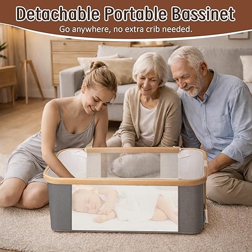 Miniatura 3 de Moisés mecedor para bebé, cuna portátil desmontable y cuna ajustable con 8 alturas, malla transpirable, cesta de almacenamiento y juguete móvil para