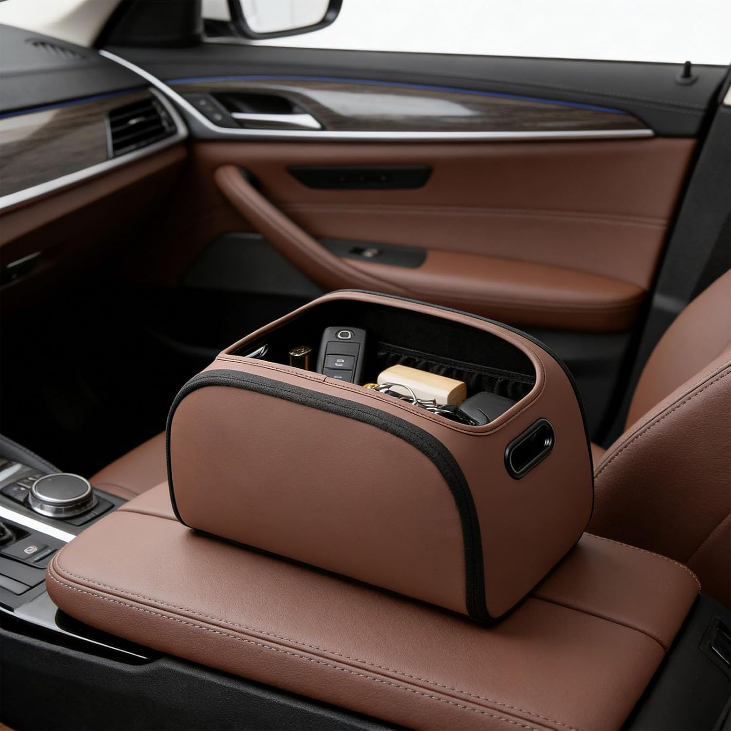 Premium Leather Car Storage Box for Front Seat Back Offering Spacious Design and Sturdy EVA Frame Versatile Auto Accessory Holder Designed Premium Vehicle with Sturdy Frame Plush Lining