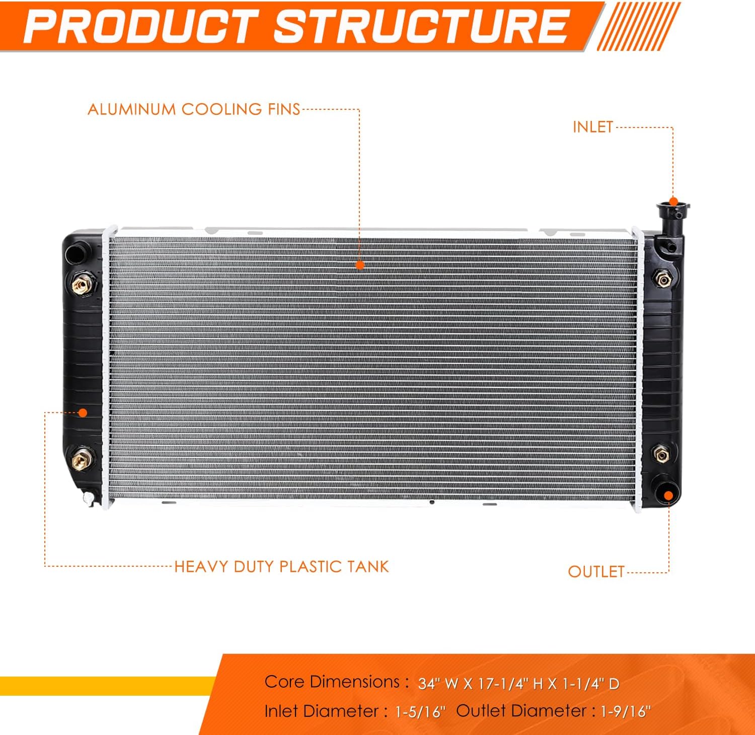 DPI-1693 Aluminum Core Radiator Compatible with Chevy/GMC C/K Suburban 5.0/5.7/7.4 92-00