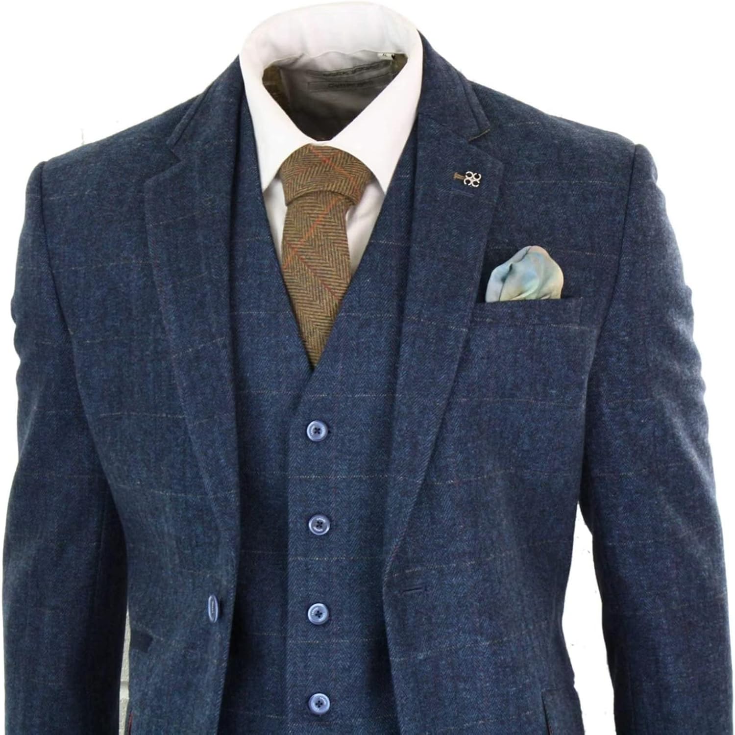 Men's Herringbone Checked Suit 3 Pieces Jacket Vest Pants Set for Formal Wedding Prom