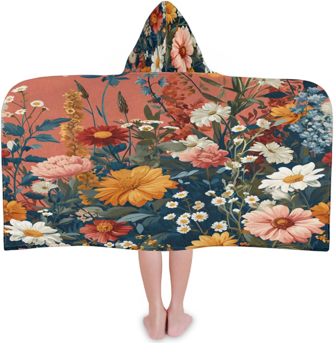 Pardick Kids Bath Towel Wild Natural Flower Beach Towel with Hood Pool Cover Up for Girls Boys Soft Absorbent Hooded Bath Towel Toddler Towels for Beach, Pool