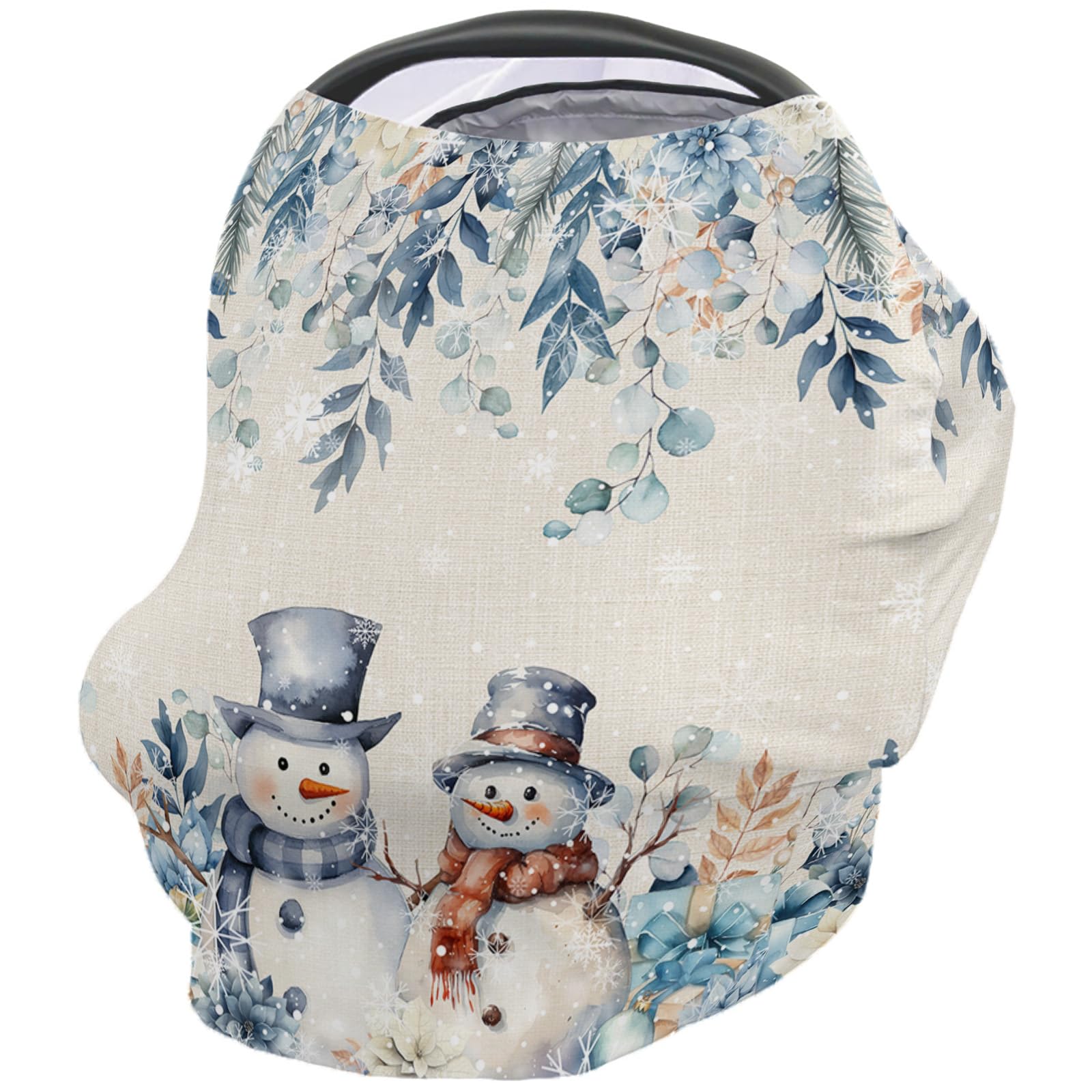 Nursing Cover for Breastfeeding Scarf, Christmas Blue Poinsettia Flower Leaves Snowman Vintage Baby Car Covers Super Soft Multi Use for Canopy Shopping Cart Cover Blanket Stroller Cover