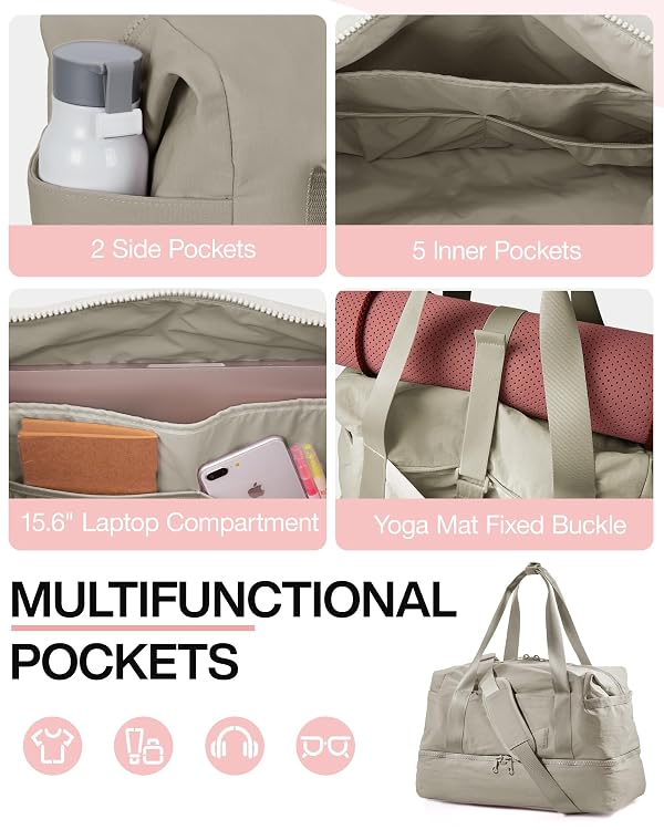 Weekender Bags for Women, BAGSMART Travel Duffel Bags with Shoe Compartment,Personal Item Travel Bag for Airlines, Carry on Overnight Tote Bag with Toiletry Bag(Beige,2pcs) by BAGSMART - Used condition - Image 2