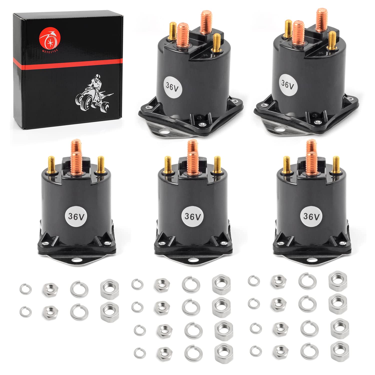 MOTO1988 5Pcs 36 Volt 4 Terminals Starter Solenoid Relay 1976-1998 Compatible with Club Car DS Golf Cart Replace 8016