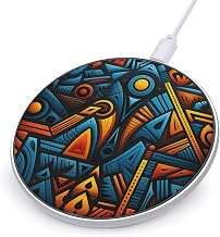 Portable Wireless Charger Aluminum Alloy Frame with Indicator Light | African Style Textile Pattern 10W Max Fast Wireless Charging Pad Compatible Mobile Phones with Wireless Charging Function