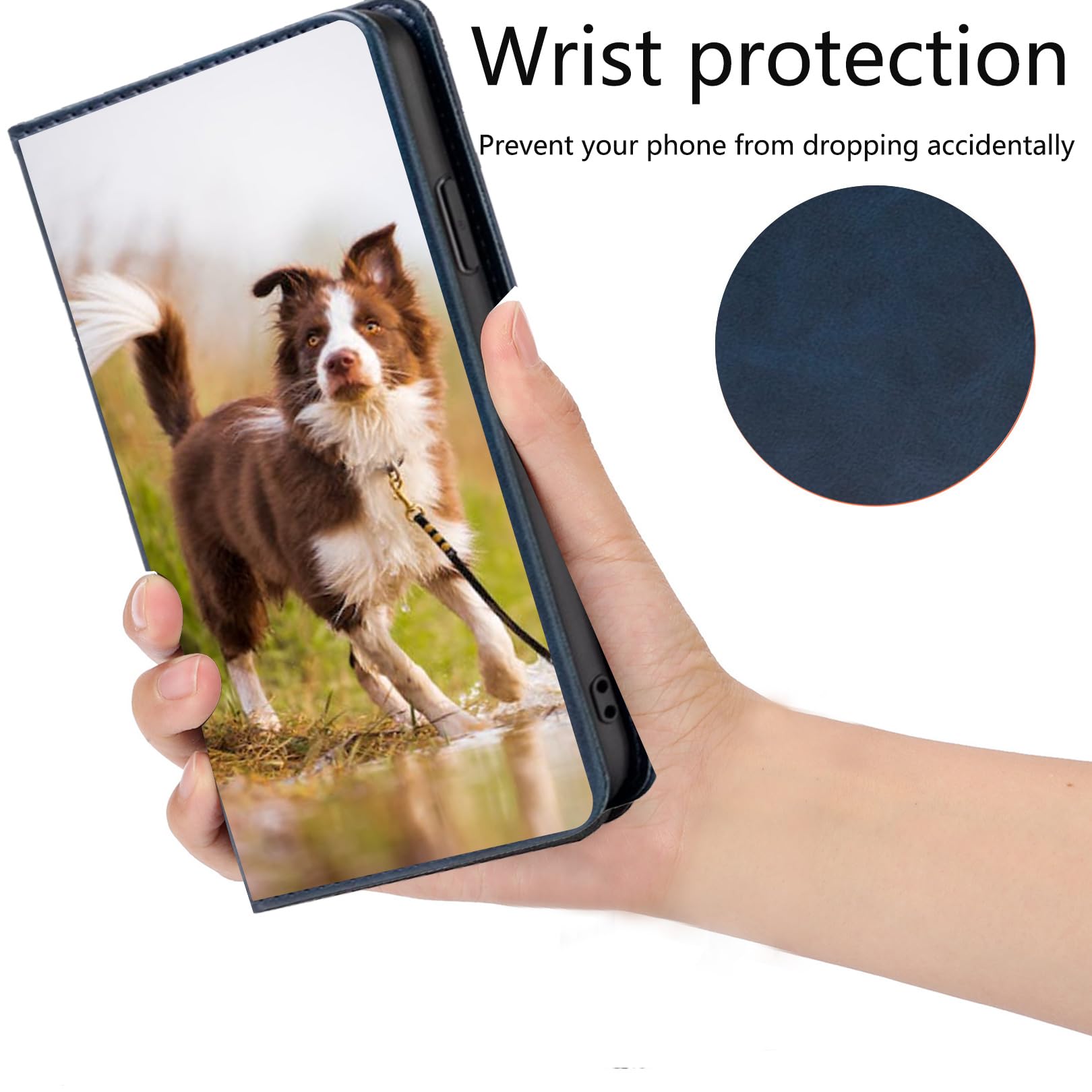 Custodia Personalizzata Per IPhone 15 Con Flip In Pelle PU – Copertina A Libro Con Slot Per Schede E Supporto – Stampa La Tua Foto O Testo (Blu) - 5