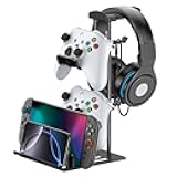 KDD Headphone Stand, Controller Holder & Headset Holder for Desk, Earphone Stand with Aluminum Supporting Bar, Universal Storage Organizer Headphones/Controller/Switch/Mobile Phone