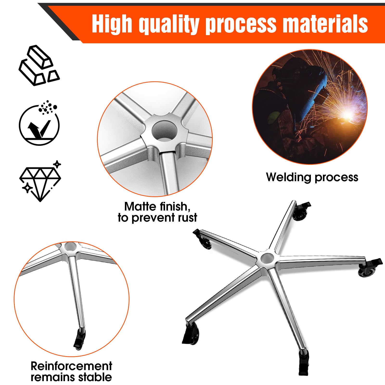 Repuesto de base de silla de oficina (3300 libras) – Reemplazo de base de silla de oficina de aleación resistente, patas de metal reforzadas para silla de oficina, cilindro de gas universal y