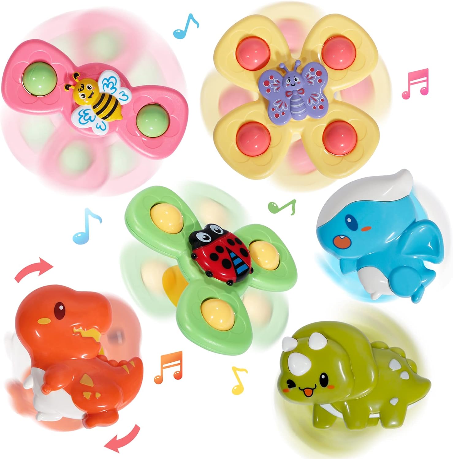 6PCS Suction Cup Spinner Toy for Toddlers,Sensory Bath Toys