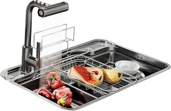 Waterfall Kitchen Sink with Raindance Faucet Combo, 304 Stainless Steel, Fregadero Farmhouse Sink with Glass Rinser, Drop-in Smart Topmount Sink, Single Bowl Kitchen Workstation Sink