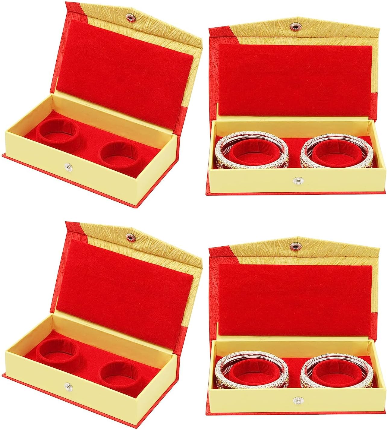 atorakushon Satin Pair Bangle Bracelet Jewellery accessories Storage Box Ring Earrings Studs Necklace Wardrobe Organizer for Women Girls Pack 4 Gold