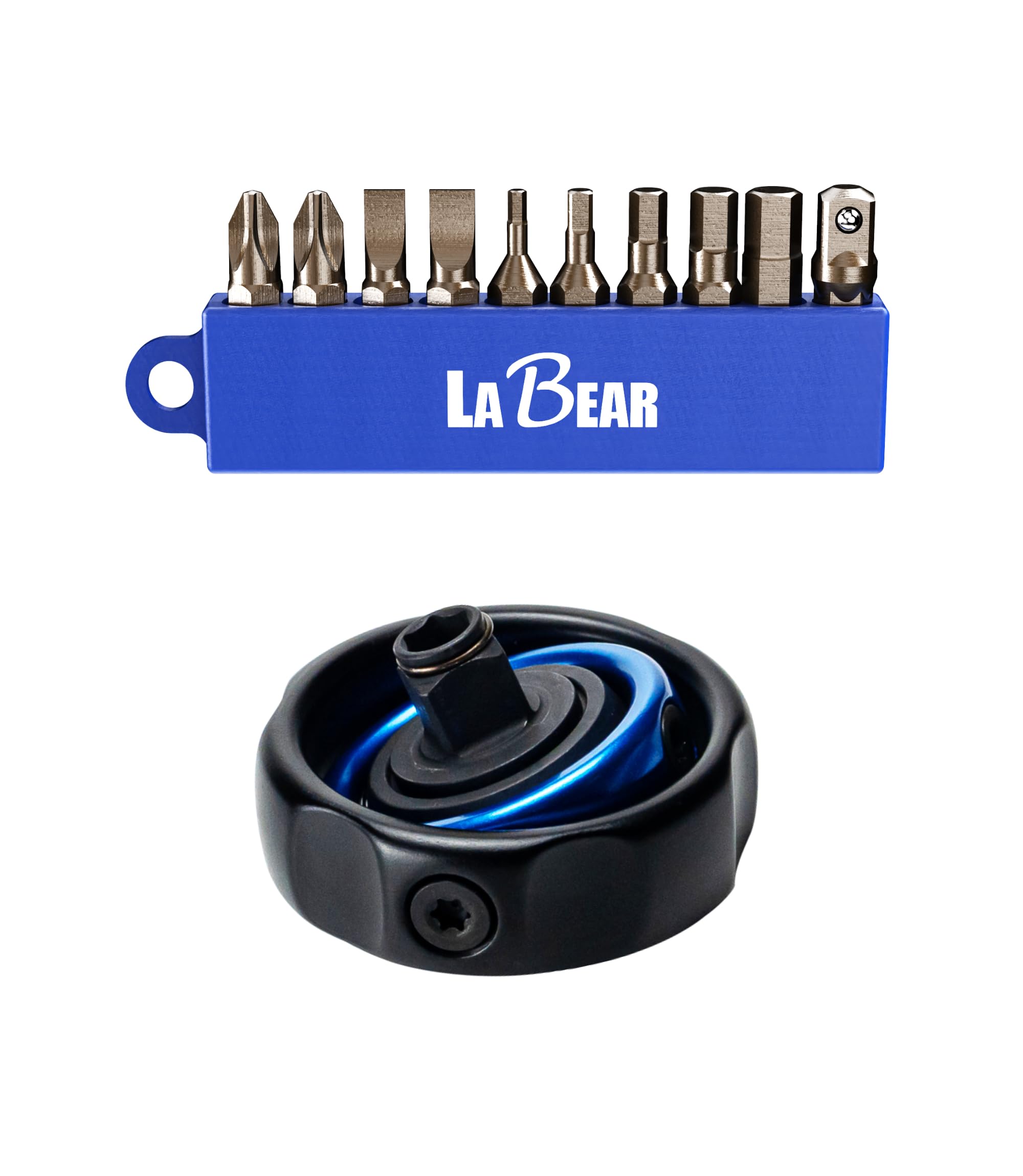 LABEAR- 3/8" Drive Gimbal Ratchet with 1/4" bit holder, Dual Palm Handle, 72 Tooth