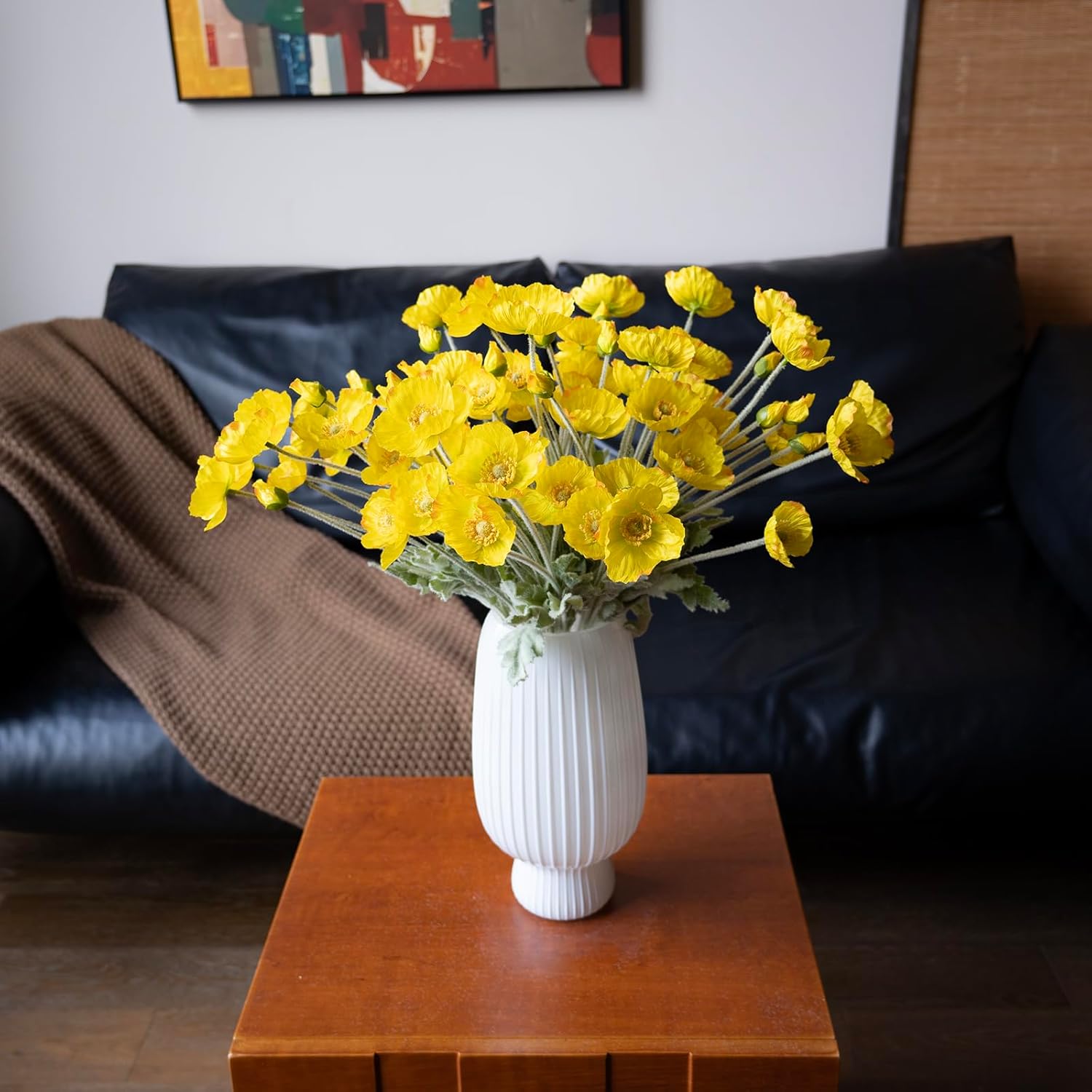 DUYONE Artificial Flowers 6 Stems Poppy Silk Bouquet,for Wedding, Home, Party Decoration,Table Centerpiece Arrangement(Yellow)