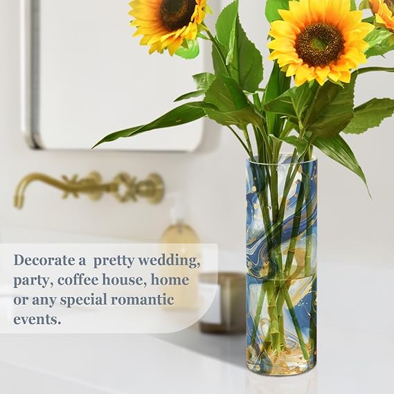Marble Blue Gold White Plastic Vase, Creative Plastic Vase Flower Arrangement Bottle for Home Office Wedding Decor