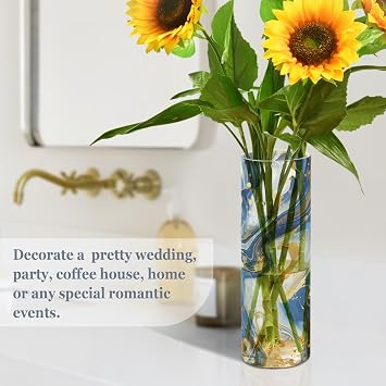 Marble Blue Gold White Plastic Vase, Creative Plastic Vase Flower Arrangement Bottle for Home Office Wedding Decor
