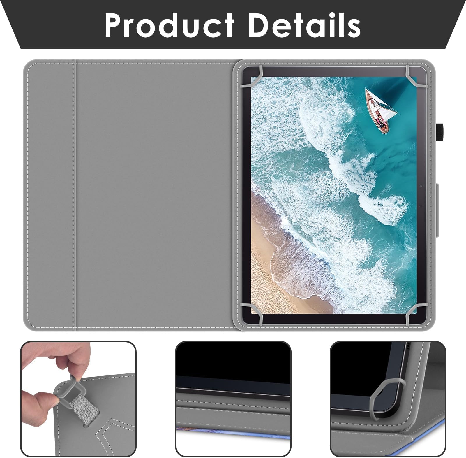 DETUOSI Universal 10.1 inch Tablet Case, 10 inch Tablet Cover, Travel Portable Protective Folio Leather Stand Shell Case【with 4 Fixed Rings】 for All Kinds of 9.6-10.5 inch Android/iOS/Windows Tablet