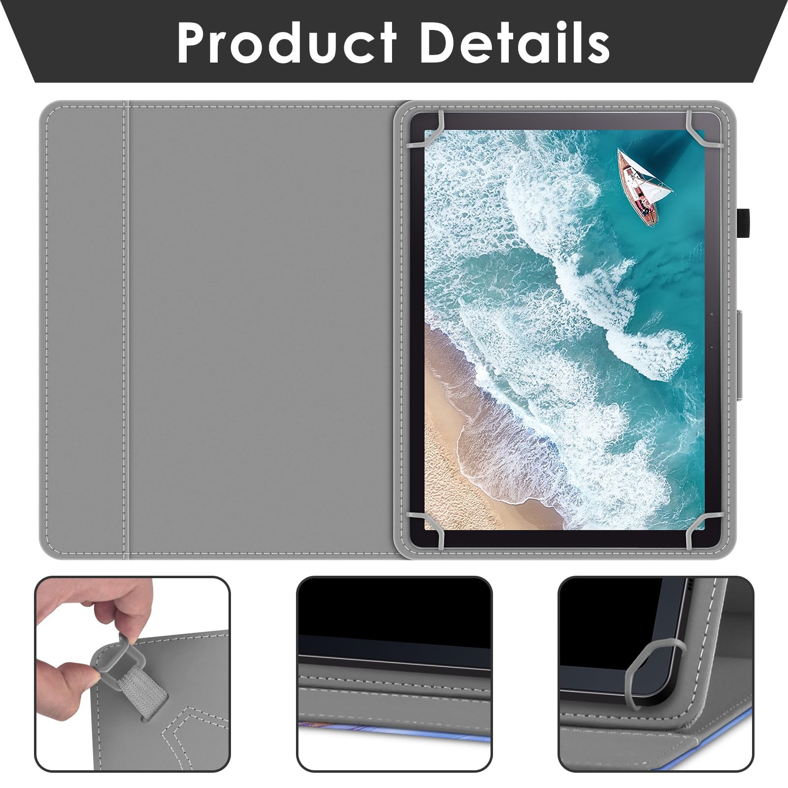 DETUOSI Universal 10.1 inch Tablet Case, 10 inch Tablet Cover, Travel Portable Protective Folio Leather Stand Shell Case【with 4 Fixed Rings】 for All Kinds of 9.6-10.5 inch Android/iOS/Windows Tablet
