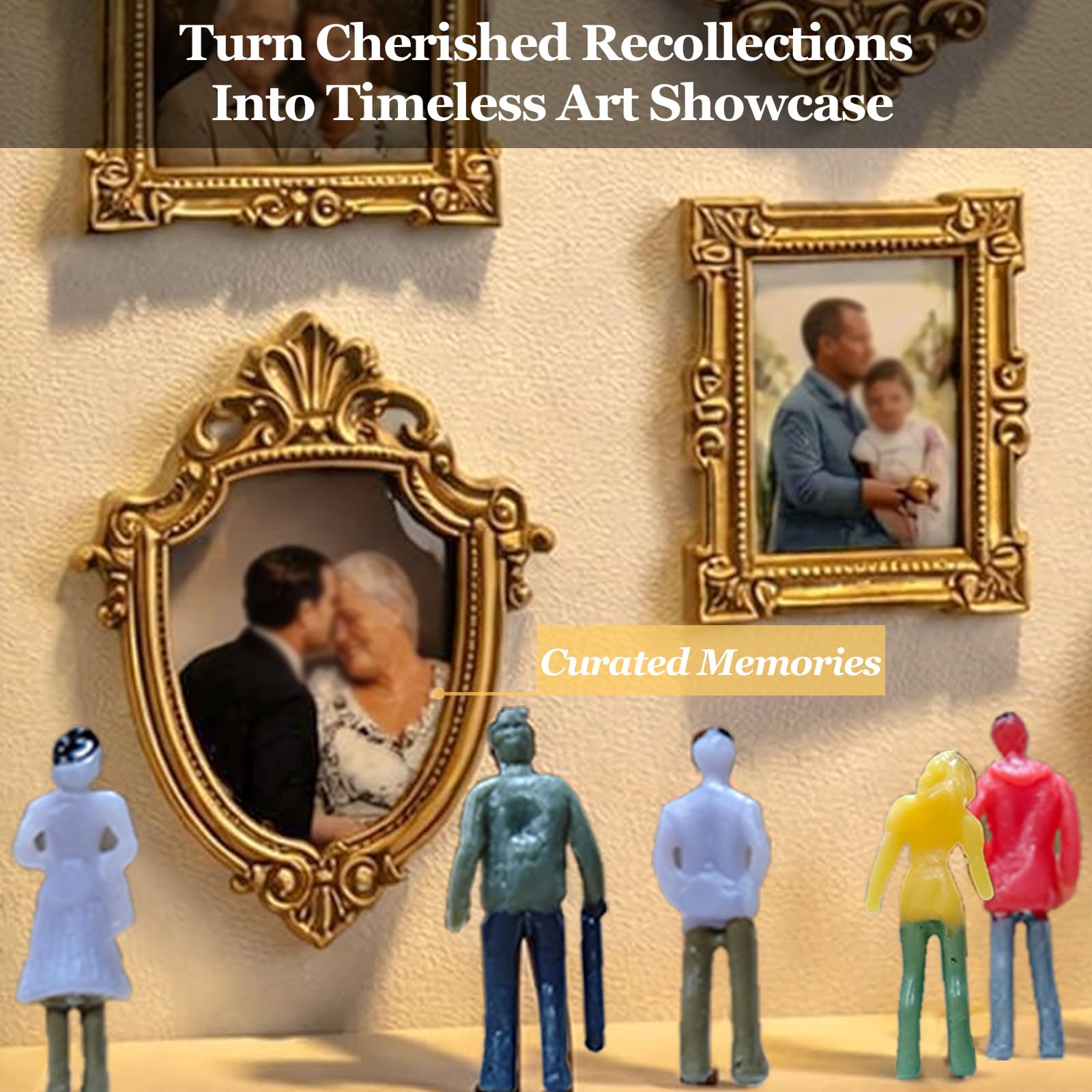 DIY Mini Museum Silhouette Box, Museum of Us Box Celebrate Your Unique Memories in Style, Personalized Photo Shadow Boxes Display with 8pcs Mini Museum Figurines & 8pcs Gold Mini Frames — view 3