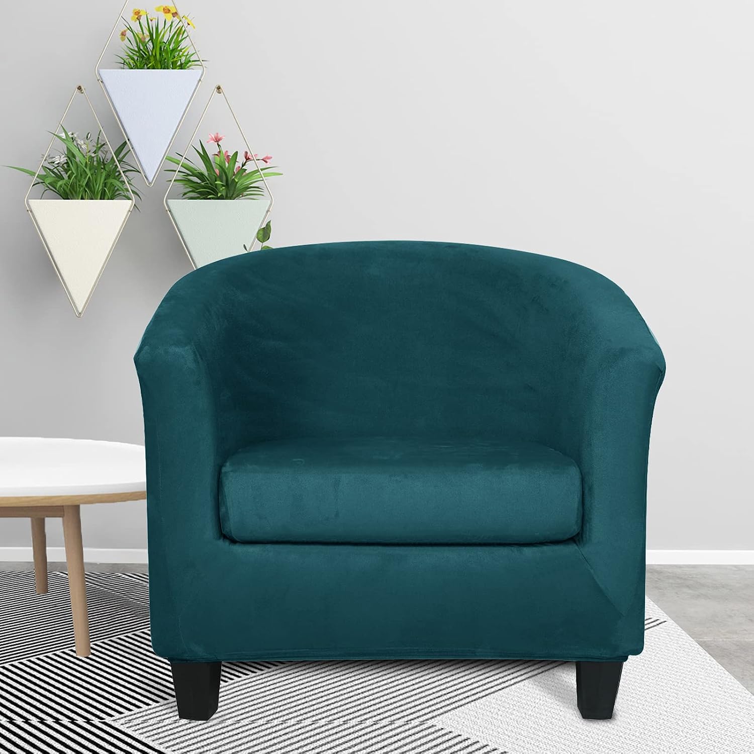 Mingfuxin 2 Pieces Tub Chair Covers,Upgraded 2 IN 1 Design Stretch Velvet Armchair Sofa Slipcover with Cushion Cover - Image 3