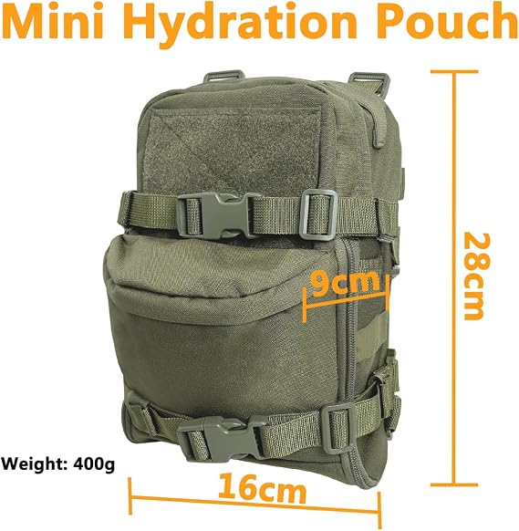 Tactical MOLLE Hydration Pack for 2L Hydration Water Bladder 500D Lightweight Nylon Hydration Pack for Hiking Running Biking and Climbing