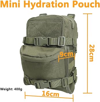 Tactical MOLLE Hydration Pack for 2L Hydration Water Bladder 500D Lightweight Nylon Hydration Pack for Hiking Running Biking and Climbing