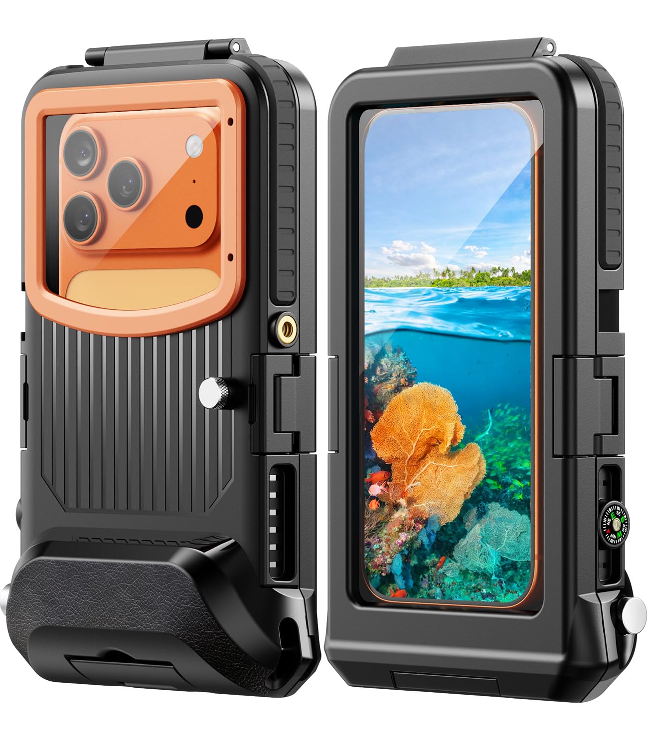 Funda de teléfono subacuática para iPhone, 15 m, carcasa impermeable de buceo para fotos y video, agarre para iPhone 17, 16, 15, 14, 13, 12 Pro Max, hasta 6.9 pulgadas, color negro