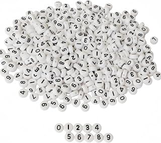 Amaney 500pcs White Acrylic Number Beads 7x4mm Mixed Number Beads Acrylic Plastic Round Shape Loose Beads