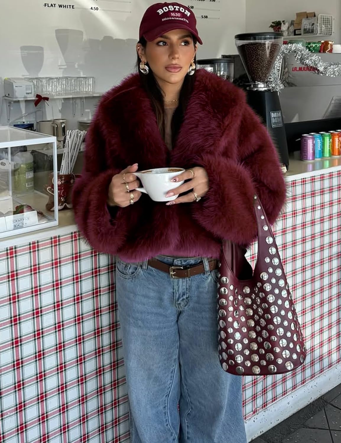 Arssm Women Fluffy Faux Fur Coat Long Sleeve Open-front Winter Cropped Coat Short Fur Fuzzy Jacket - Image 6