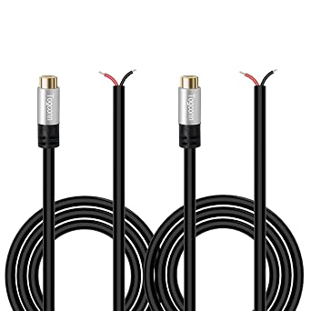 RCA Speaker Cable 2 Pack 20AWG 4 feet, RCA Female to Bare Wire Adapter, Repair Audio Speaker Cords