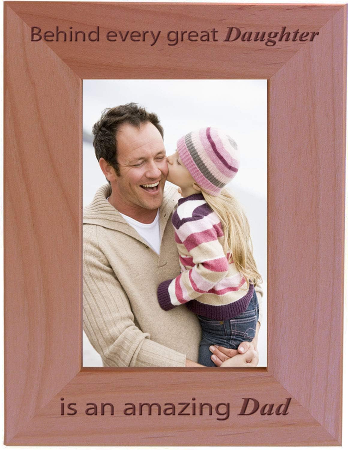 CustomGiftsNow Behind Every Great Daughter is an Amazing dad - Engraved Natural Alder Wood Picture Photo Wooden Frame (8x10 Vertical)