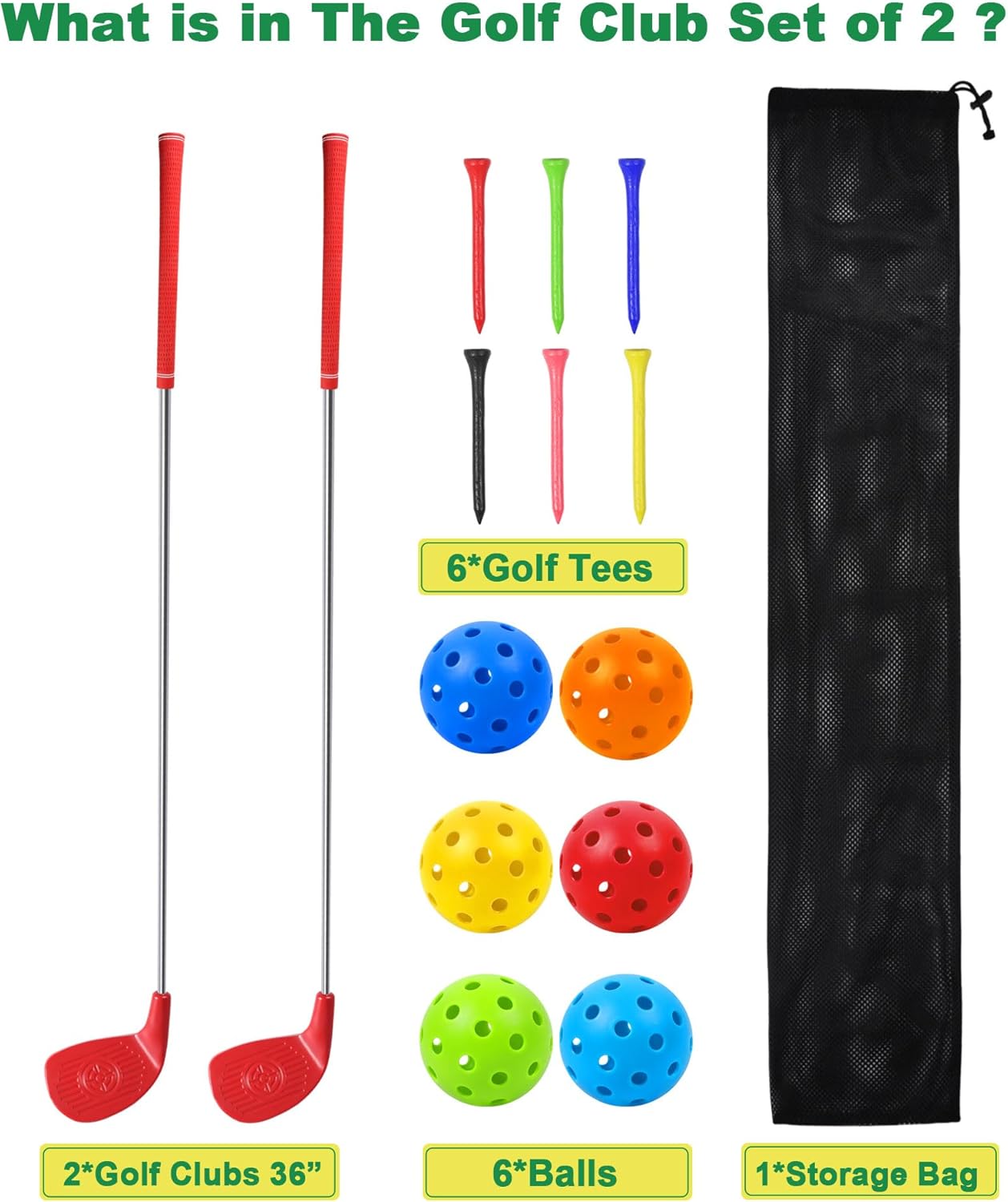 HOTWIND 2 Pack Backyard Golf Game Clubs with 5”x 3.5” Oversize Heads and 36” Lightweight Shaft for Adults Play Outdoor Golf Yard Game in Grass Parks Yards with 6 Practice Ball and 1 Store Bag