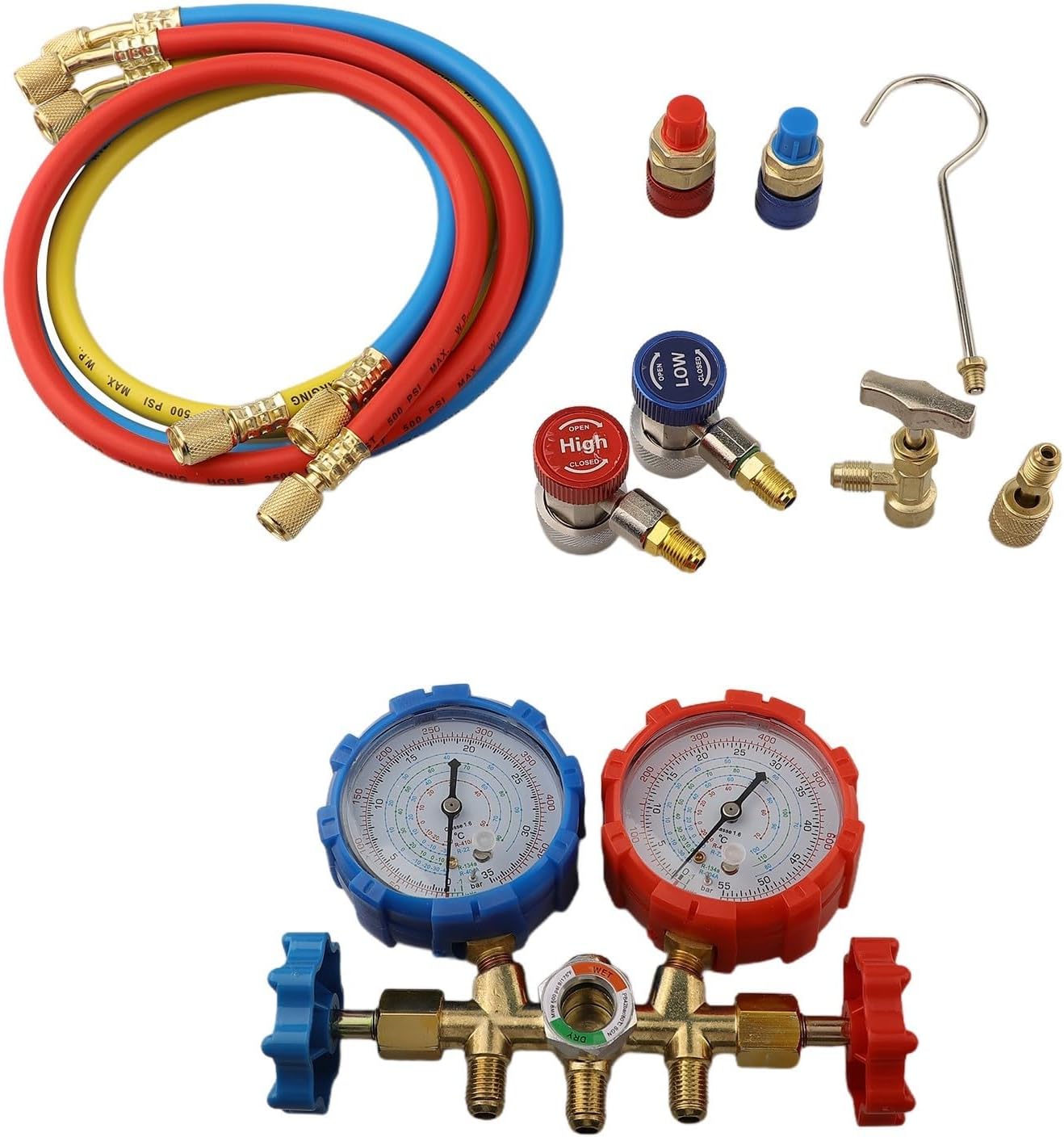 Manifold Gauge Set for R410A R32 R404A R134A Cooling Agent with 3 Hoses Air Conditioning Diagnostic Tool(C)