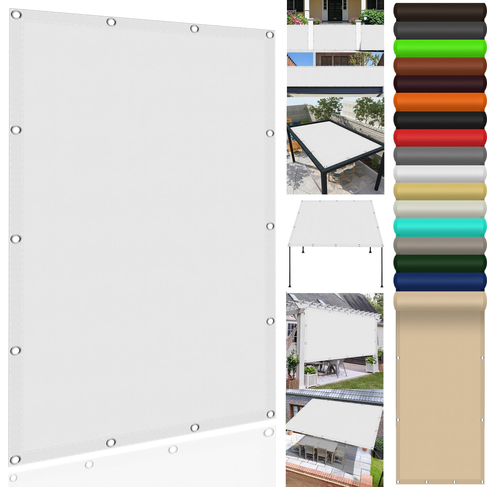 GLDYTVF Large Rectangle Waterproof Sun Shade Sail 450 x 500 cm UV Protection Shade Netting with Grommets and Rope for Balcony Carports Kennels White