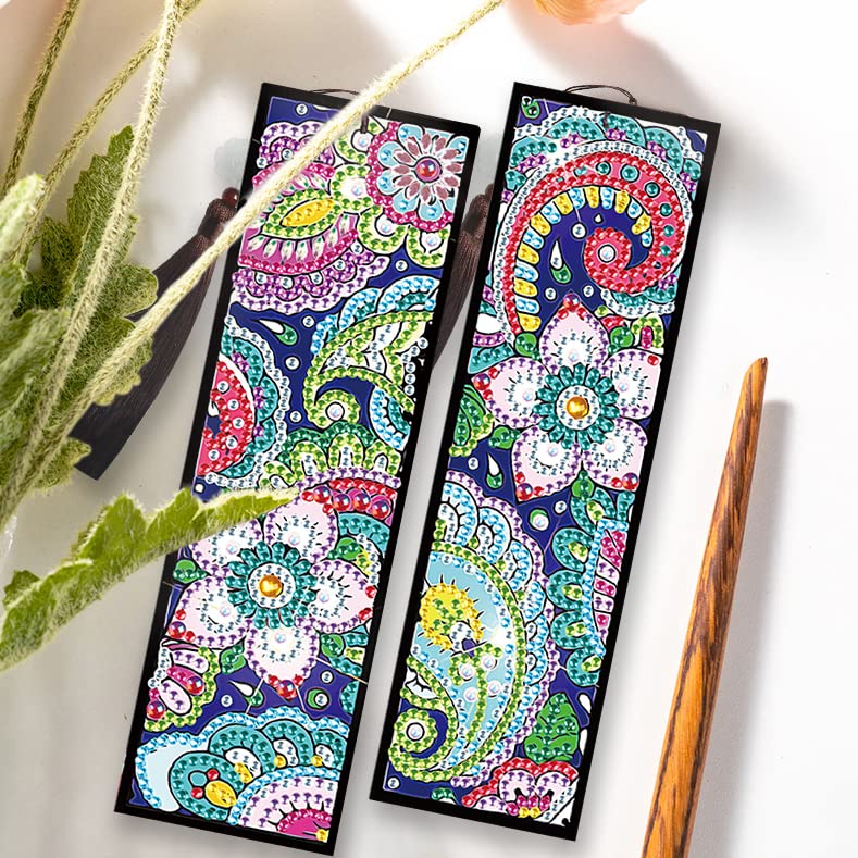 Mwoot 2 Pcs Mandala 5D Diamond Pasted Painting Bookmarks DIY Beaded Bookmarks, Diamond Beaded Painting Bookmark Tassel - Image 3