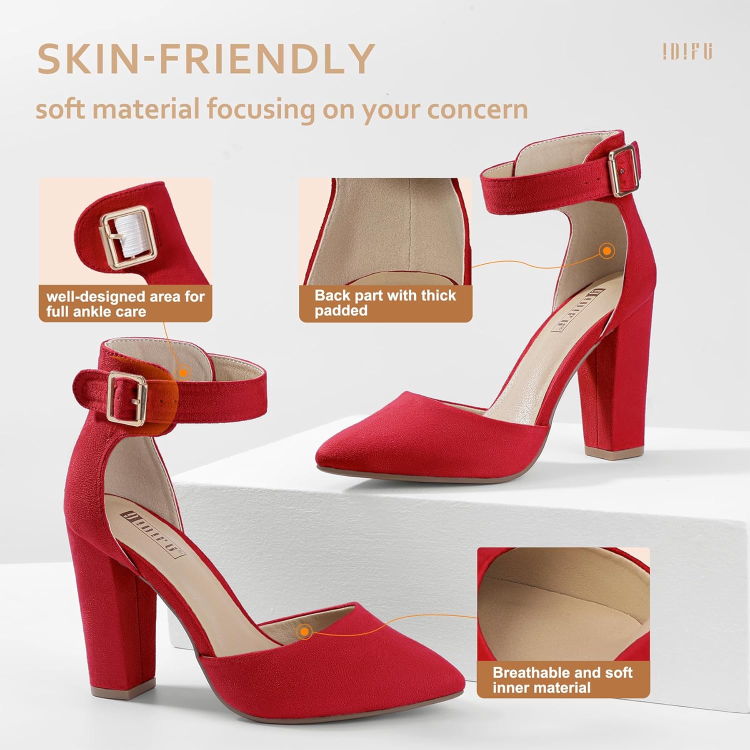 IDIFU Women's IN4 Pedazo High Block Heels Pumps Pointed Closed Toe Ankle Strap Dress Wedding Shoes - Image 6