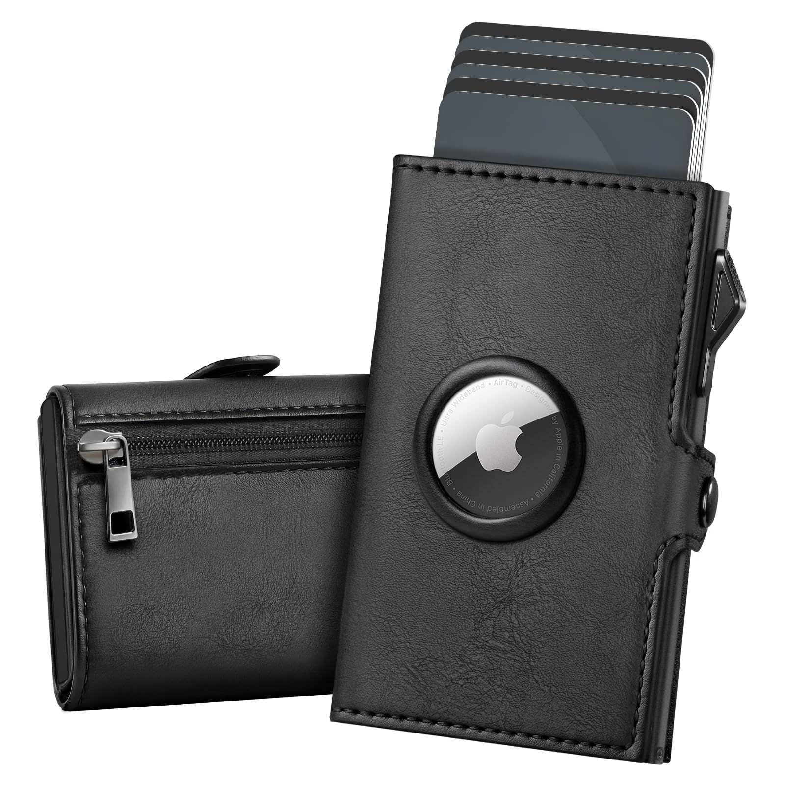 YESIIW Geldbörse Herren Echt Leder mit Münzfach, Pop up Portmonee Herren Airtag für 10 Karten & 2 ID, RFID Geldbörse Airtag, Apple Air Tag 2 Generation & 1, Air Tag Wallet for Mens