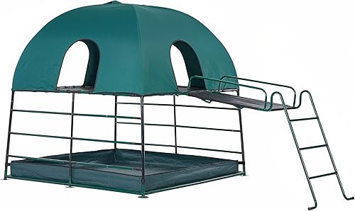 Miniatura 5 de JumpKing Guarida de escalada y accesorio de puente estructura de juego de dos niveles con base de pozo y puente de escalera inclinado para un juego