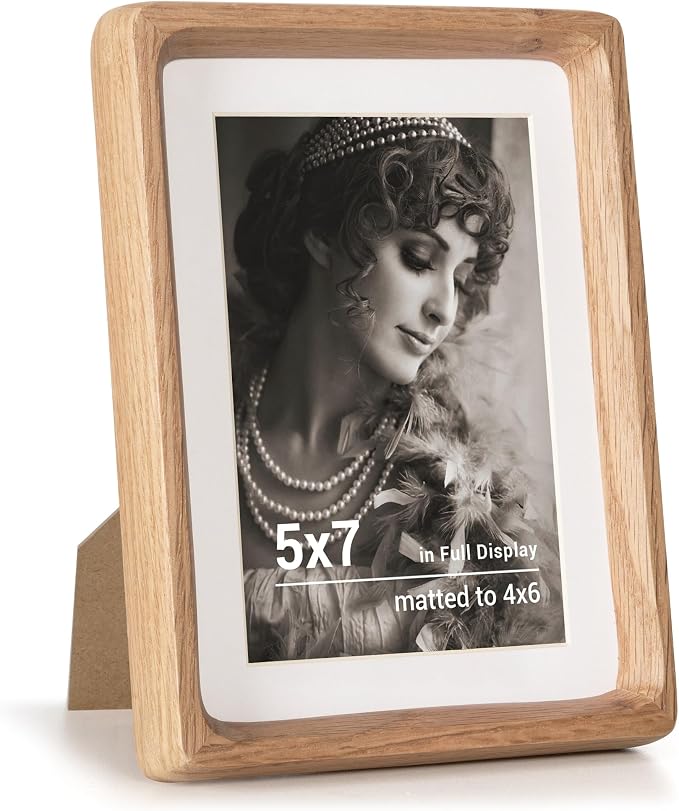 Fun Memories 5x7 Picture Frame, USA-Sourced Oak Wood Photo Frames with HD Tempered Glass, Handcrafted Rounded Corner 5 x 7 Wooden Frames Matted to 4x6 Photos, 5x7 Frame, Tabletop or Wall Display