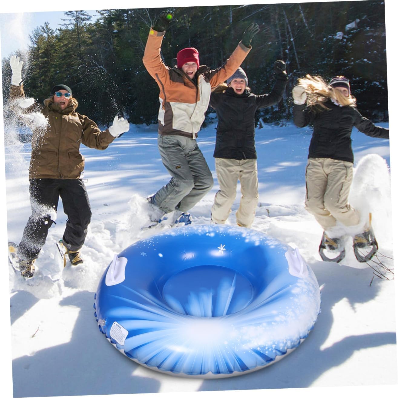 BESTonZON Inflatable Snow Tube with Handles Heavy Duty Thickened PVC Sledding Tire Winter Outdoor Snow Sled for Boys and Sturdy for Sledding Fun