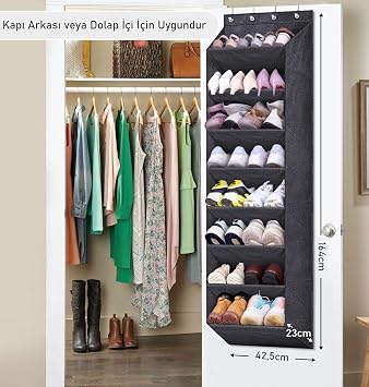 Valkyrie Kapı Arkası Ayakkabılık Organizer 8 Katlı Askılı Dolap İçi Ayakkabı Düzenleyici
