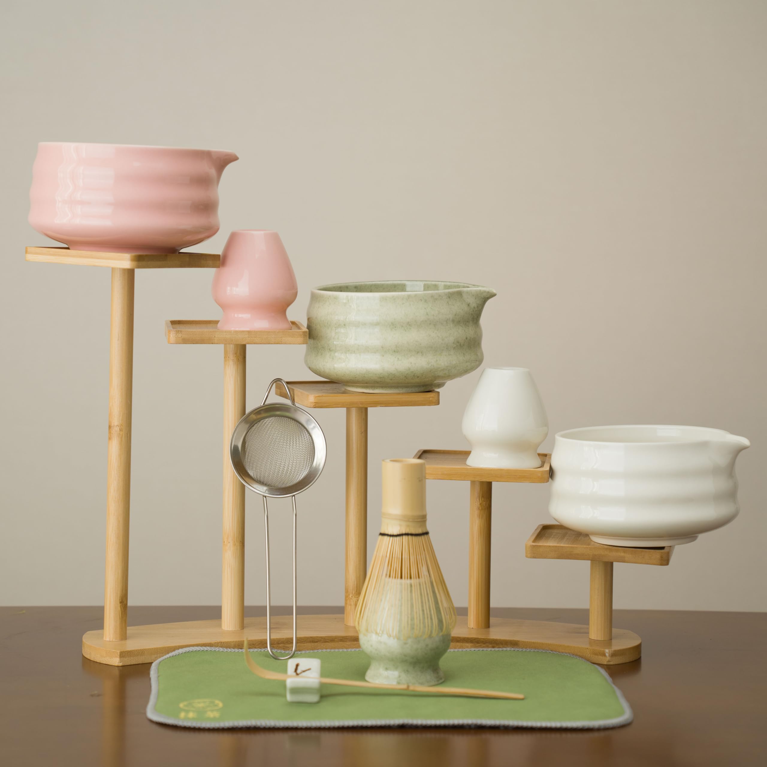 Set Ceramica Matcha Frusta Bamboo Ciotola Colino Rosa Set Matcha Giapponese BAIFULAI - Ciotola, Frusta Bambù, Colino, Porta Frusta, Colore Rosa Accessori Tè Verde - 3