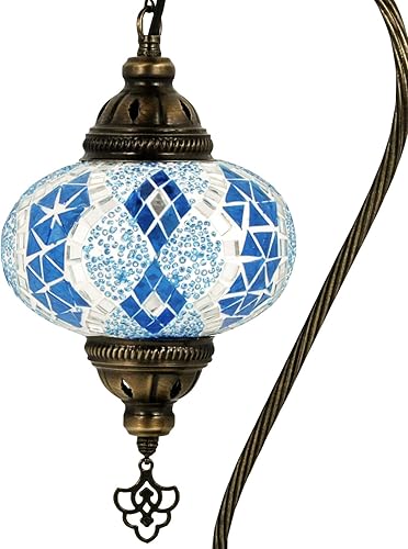 Miniatura 2 de Turkish Lamp Mosaic Table Lamps | Turkish Moroccan Lamp with Bronze Base | Handmade Swan Neck Tiffany Night Lamp | Mosaic Glass Bedside Night Lamp