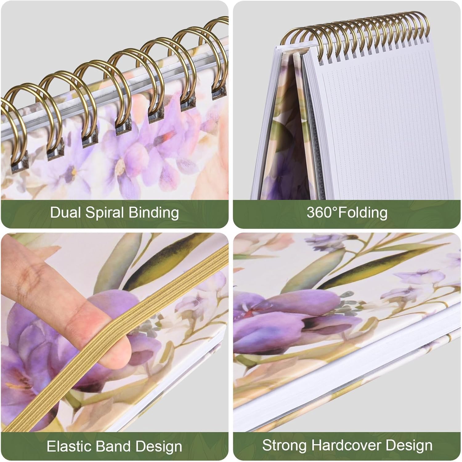 OMEYA Spiral Notebook, A5 Lined Journal for Women, Hardcover Spiral Journal with 2 Pockets, College Ruled Notebooks, Cute Notebook for Office, School Supplies, Gifts (160 Pages, 6.3" x 8.46", Iris) - Image 2