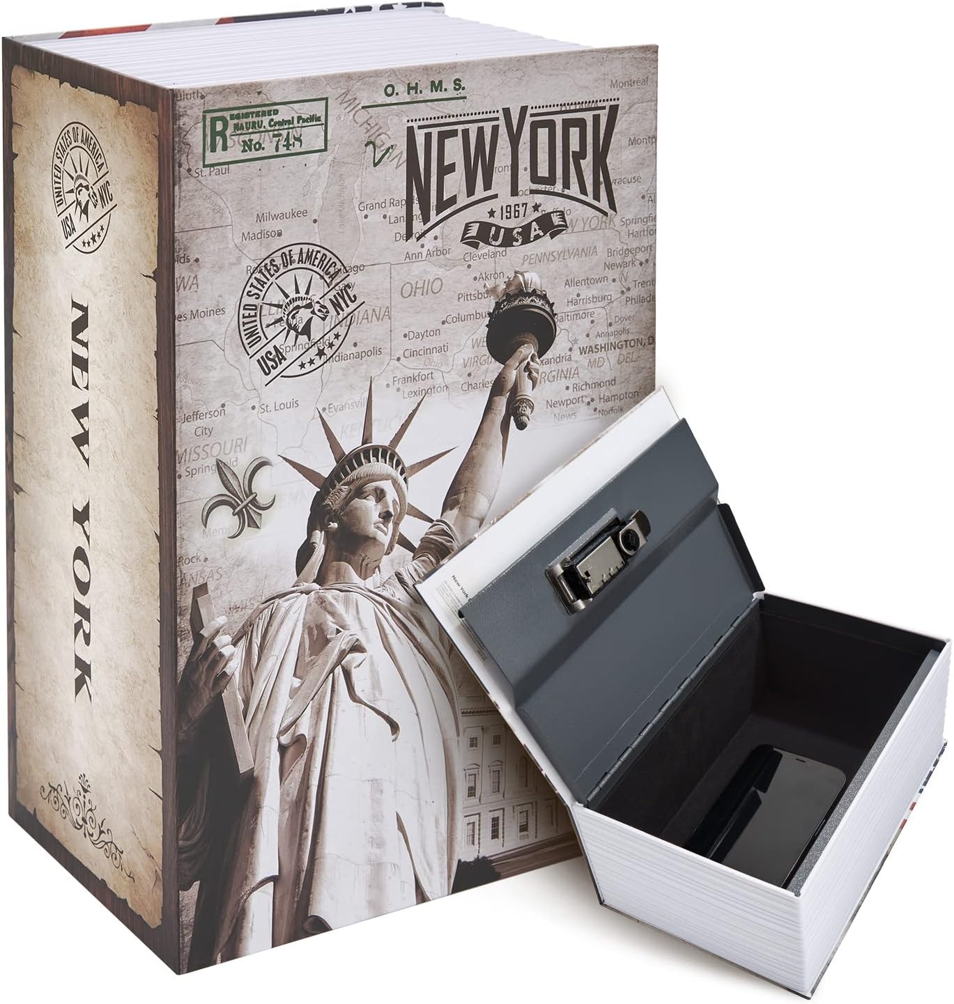 Diversion Book Safe, Ohuhu Extra Large Multi-Use Metal Book Safe with Combination Lock, Stash Safe Box, Secret Safe Containers Portable Storage Container for Money, Jewelry Documents or Valuables