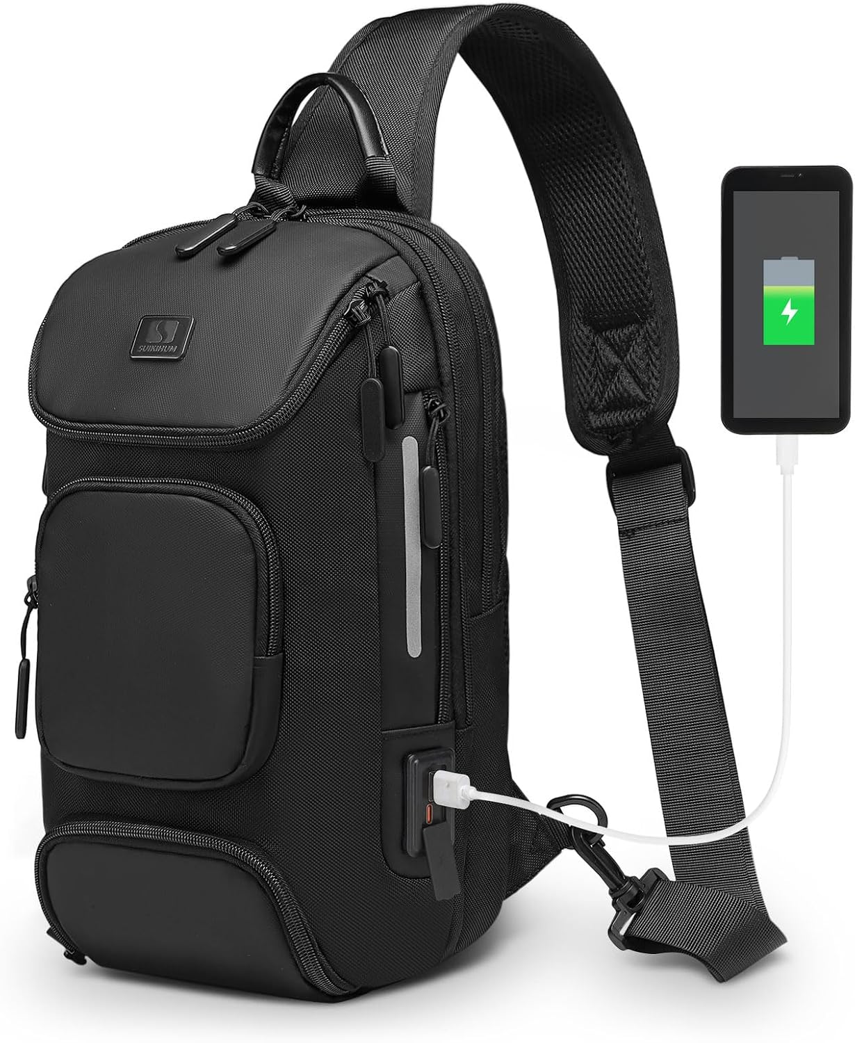 Sling Bag for Men, Anti Theft Mini Backpack with USB Charge Port, Lightweight Convertible Crossbody One Strap Casual Pack (Grey)