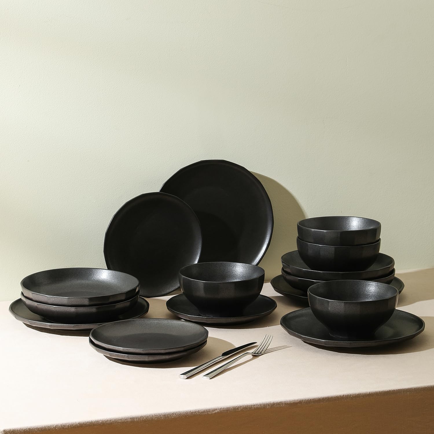 Stone Lain Rio 12-Piece Dinnerware Set Stoneware, Black
