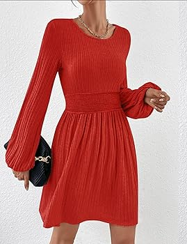 KOJOOIN Women's Winter Dress High Waisted Babydoll Dresses