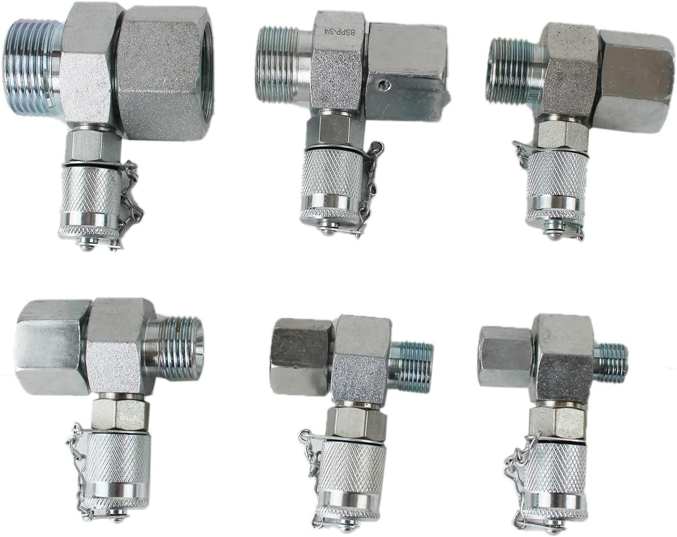 BSPP Hydraulic Swivel Run Tees 6-Pack Hydrulic Tee Connector Tester Coupling Set for Repair Excavator Construction Machinery