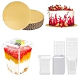 YunKo 50 SET 5 oz Clear Dessert Cups with Lids and Spoons Parfait Cups Appetizer Cups Pudding Jello Cups and 40 Pack 10 Inch Gold Cake Boards Round